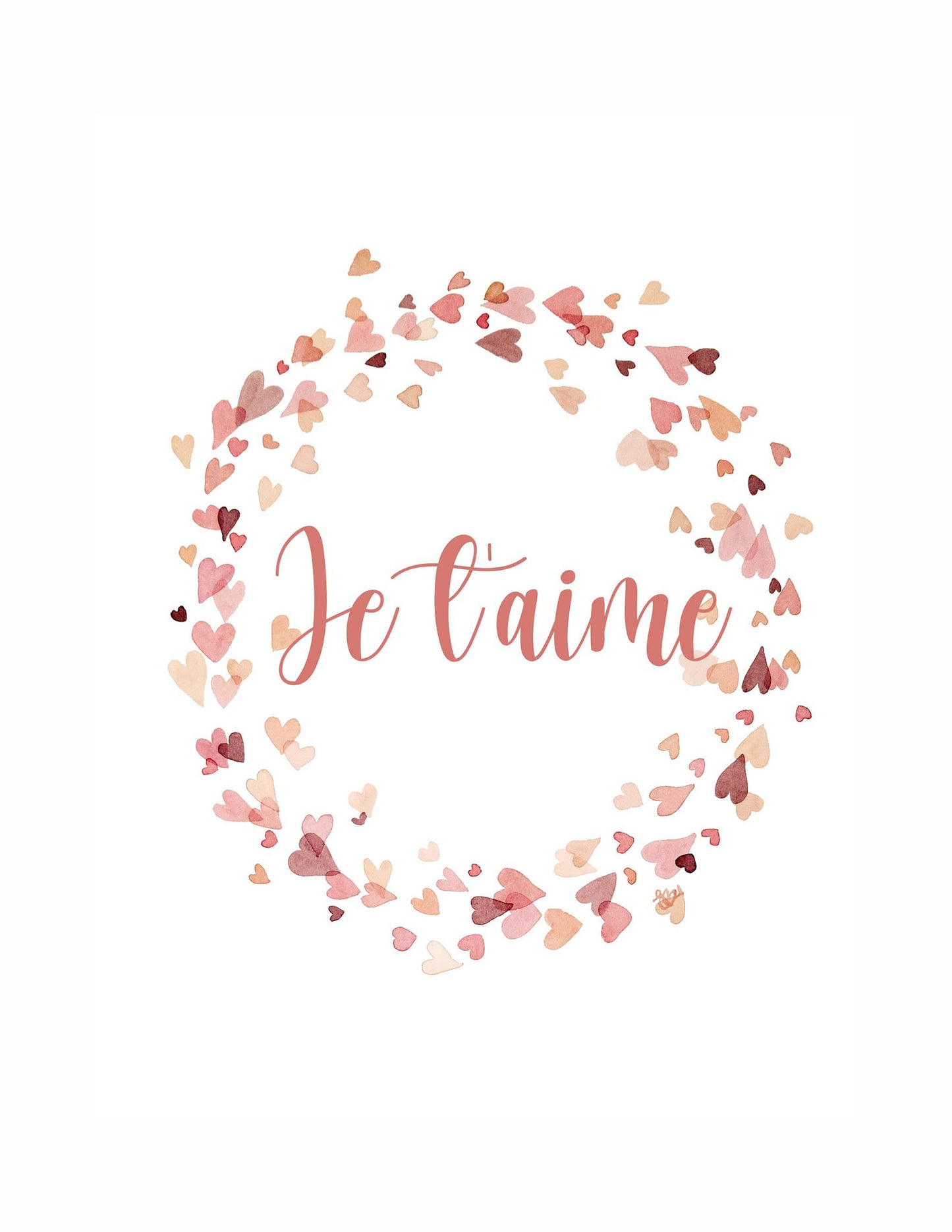 Carte de souhaits à l'aquarelle - Je t'aime - 5X7 - Sans texte