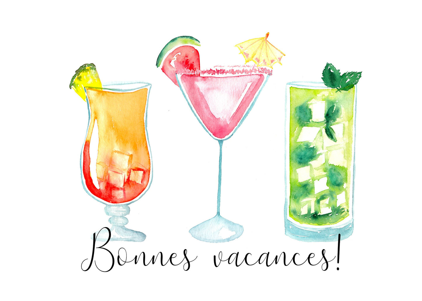 Carte de souhaits à l'aquarelle - Cocktails - 5X7 - Sans texte