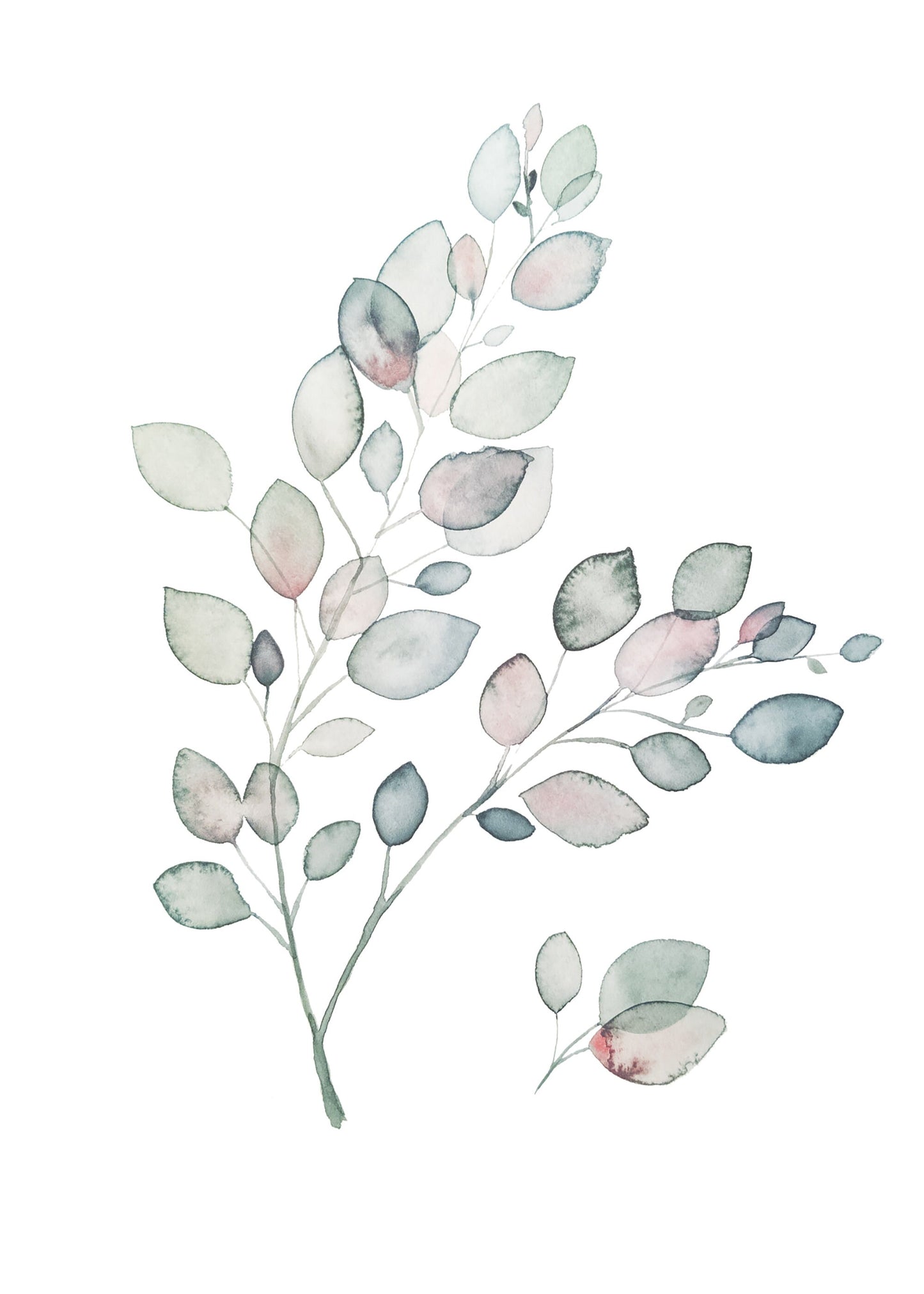 Carte de souhaits à l'aquarelle - Feuilles rosées - 5X7 - Sans texte