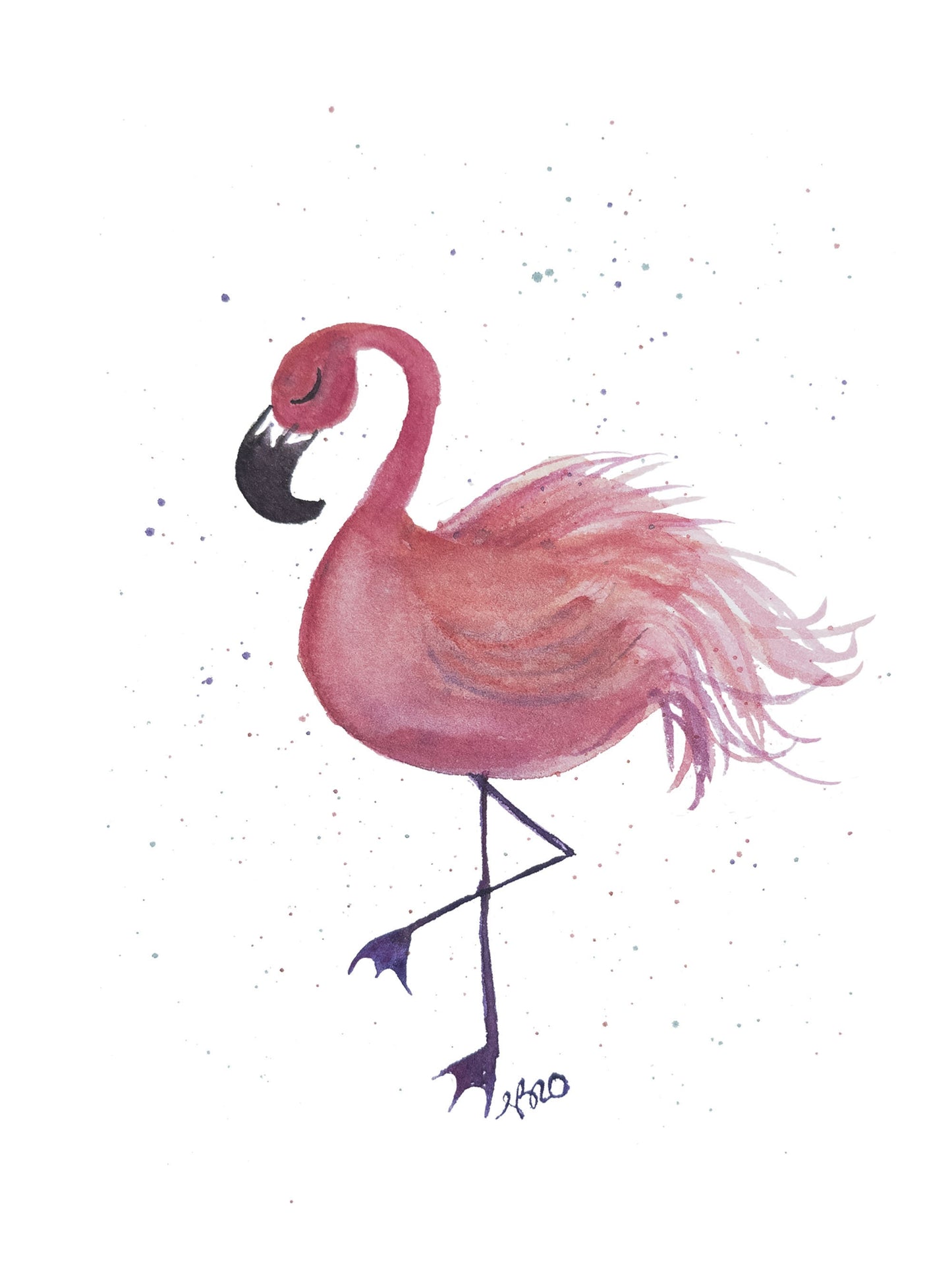 Carte de souhaits à l'aquarelle - Flamand rose - 5x7 - sans texte