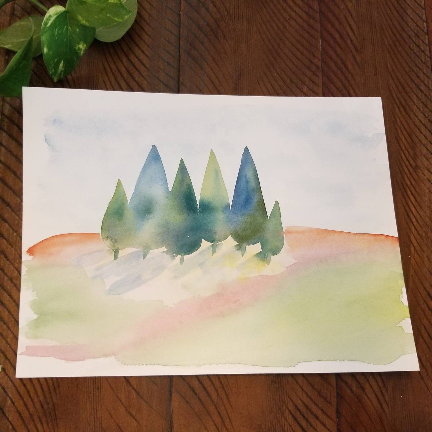 Paysage aquarelle peinte à la main