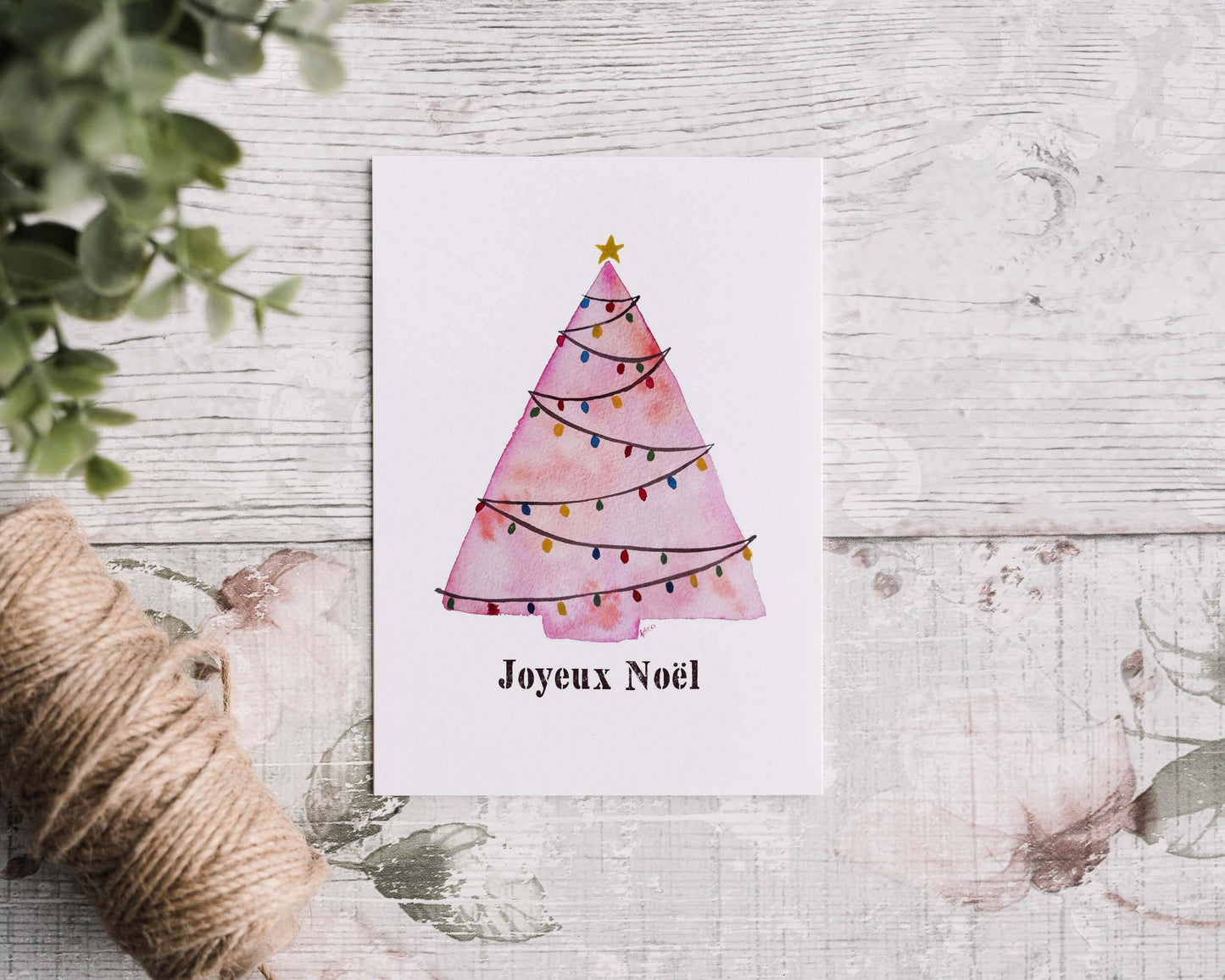 Carte de Noël -sapin rose