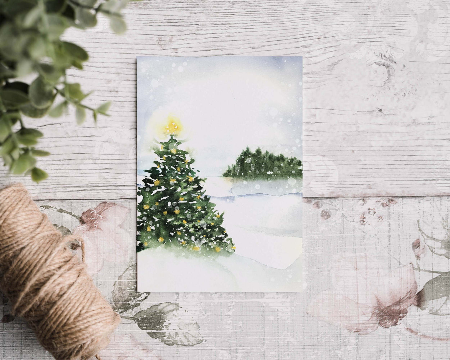 Carte de Noël - paysage enneigé