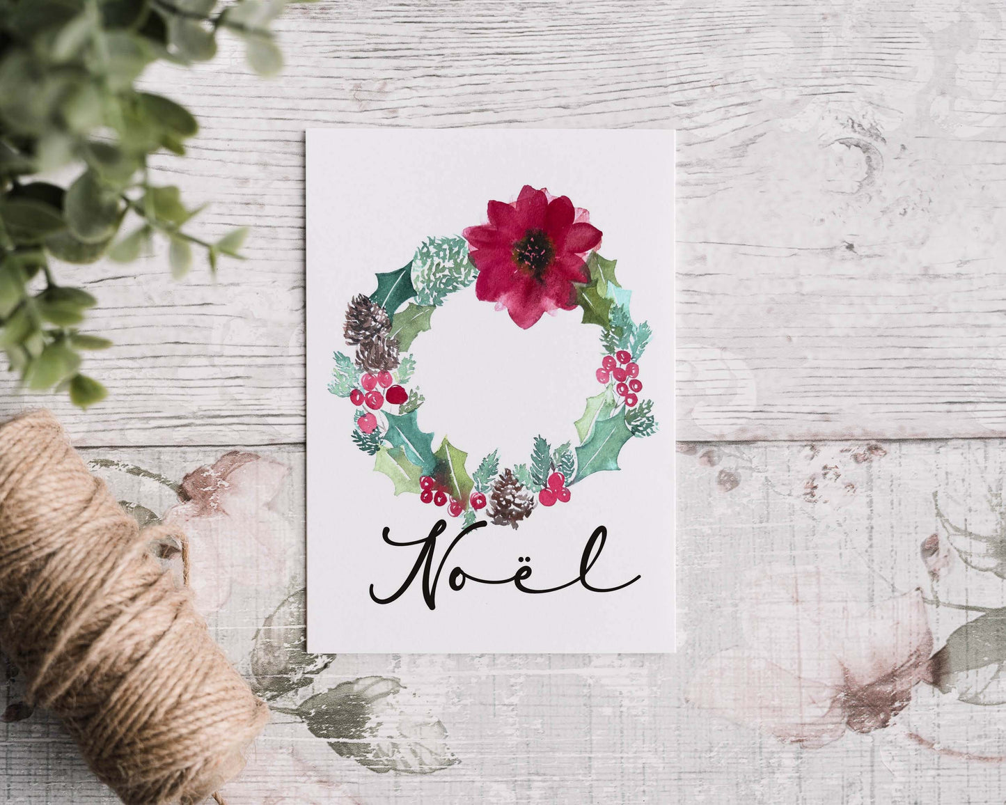 Carte de Noël - couronne de poinsettia