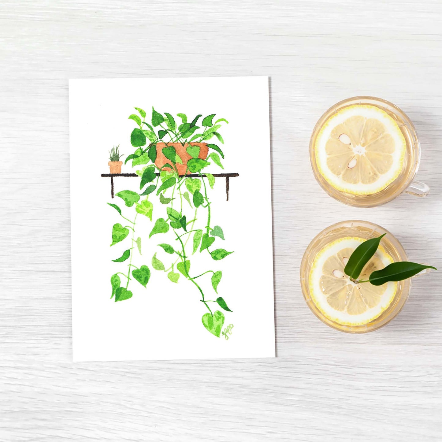 Carte plante pothos golden philodendron à l'aquarelle 5x7
