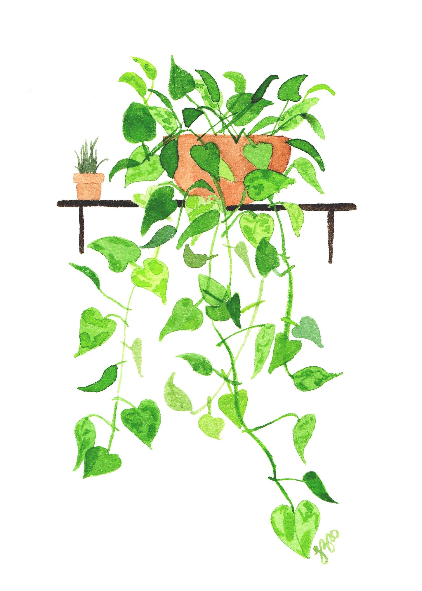 Carte plante pothos golden philodendron à l'aquarelle 5x7