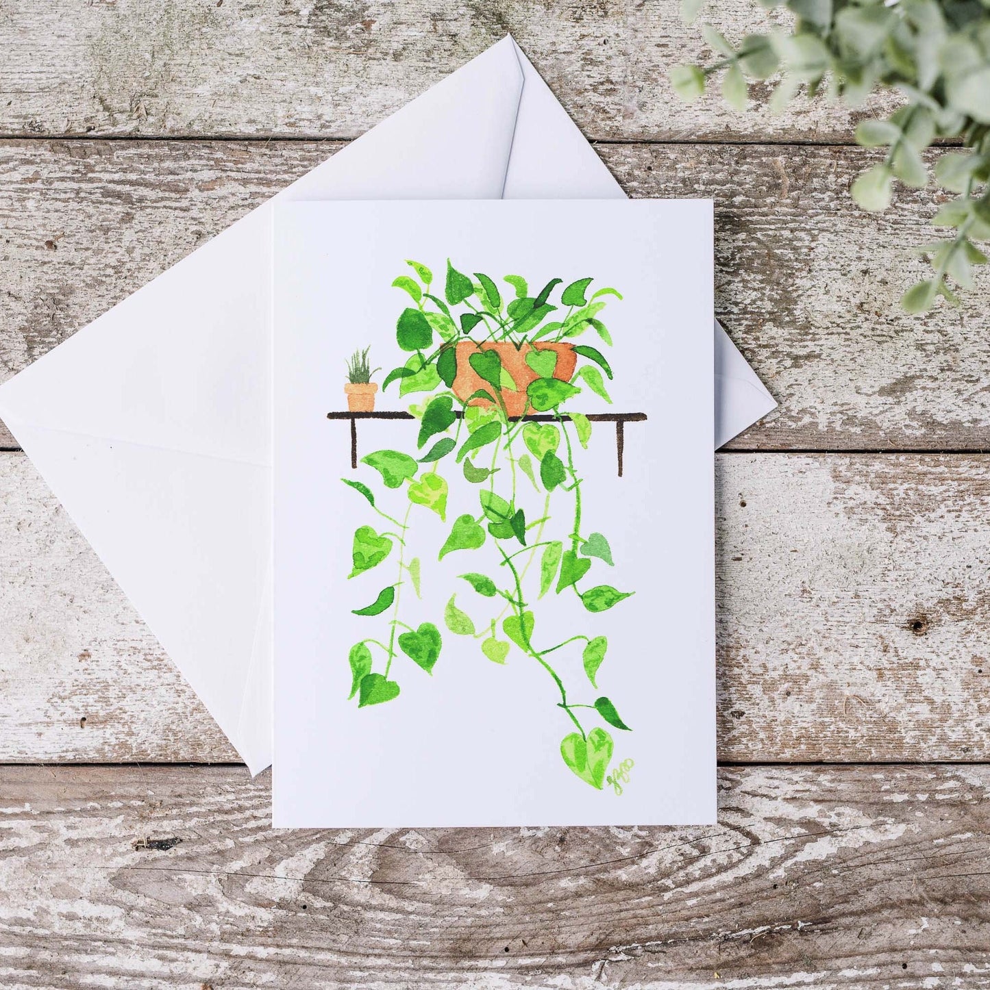 Carte plante pothos golden philodendron à l'aquarelle 5x7
