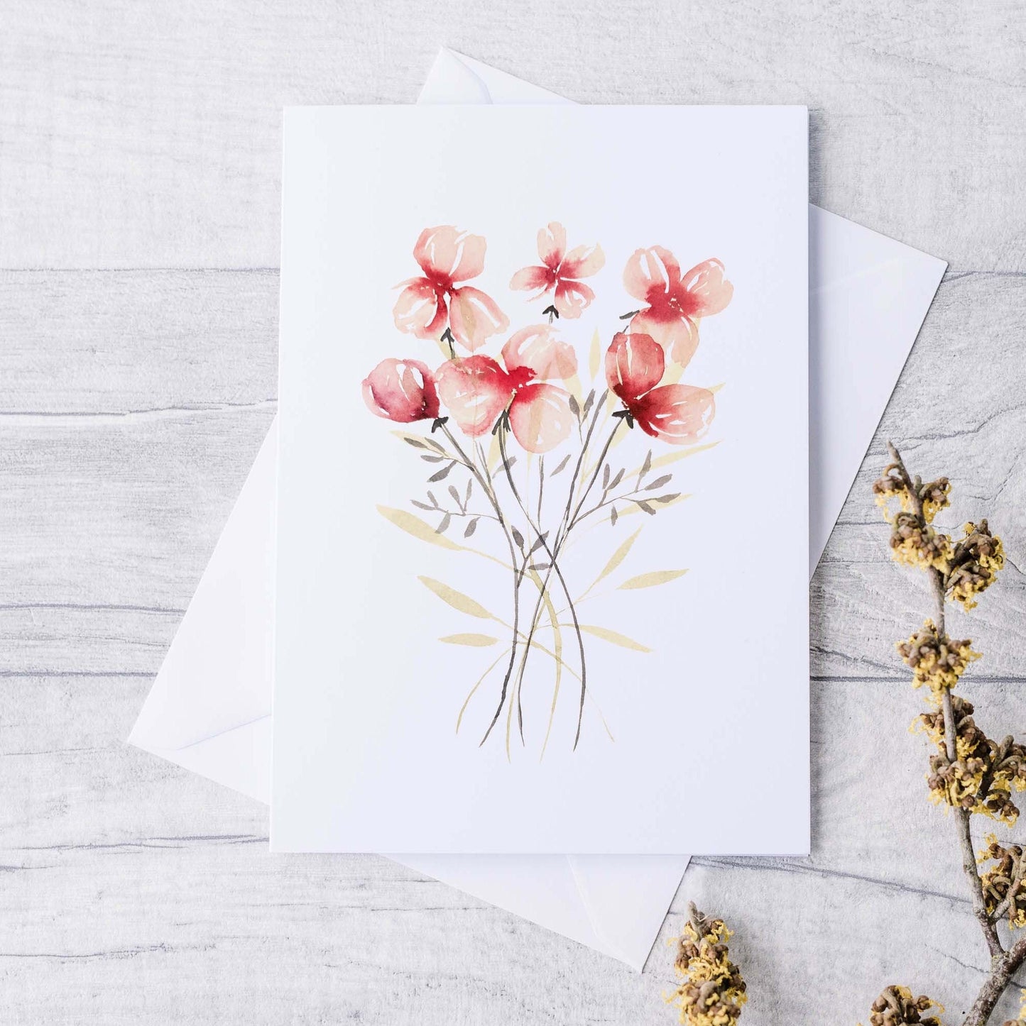 Carte de souhaits à l'aquarelle - Fleurs poudrées- 5X7 - Sans texte