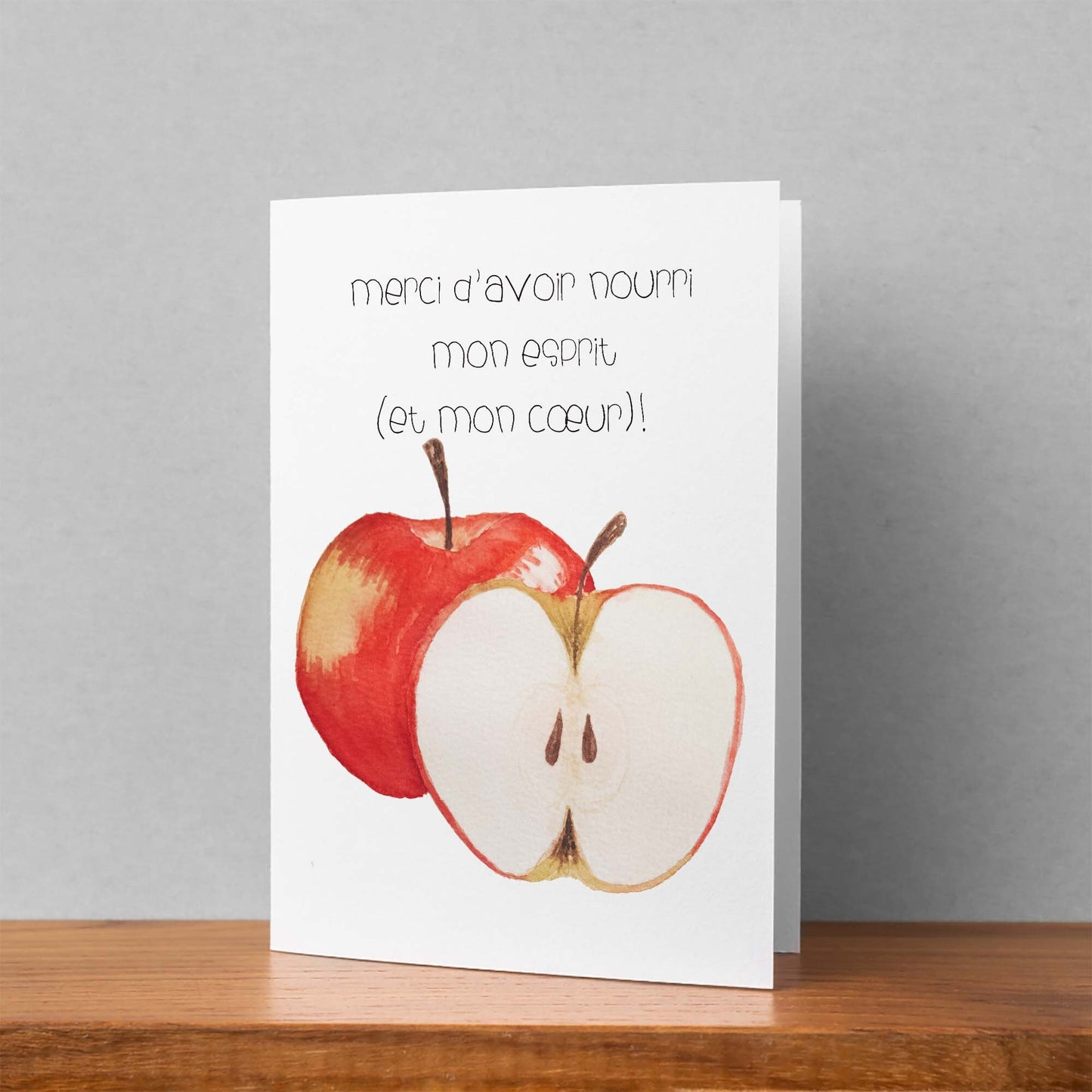 Carte pour enseignant, fin d'année, éducatrice, à l'aquarelle - Pomme- 5X7 - Sans texte