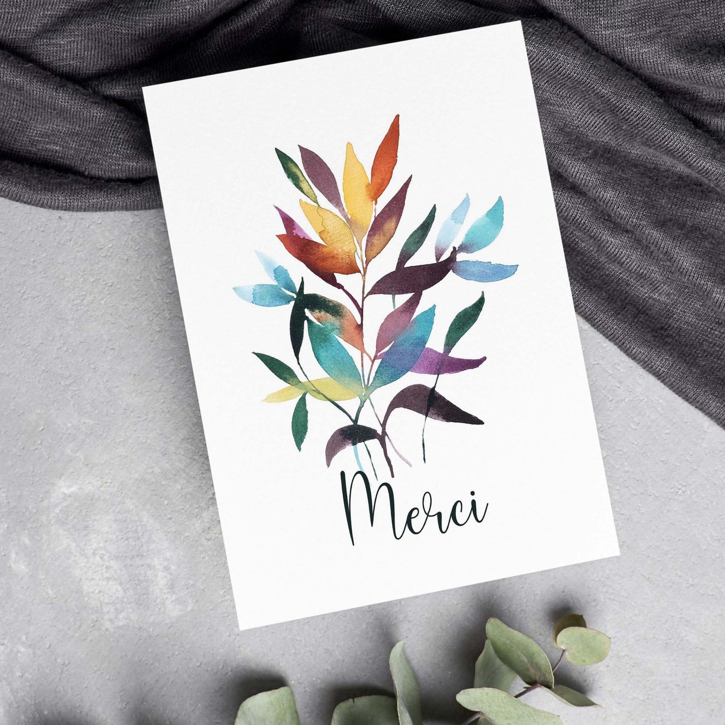 Carte de souhaits à l'aquarelle - merci - 5X7 - Sans texte