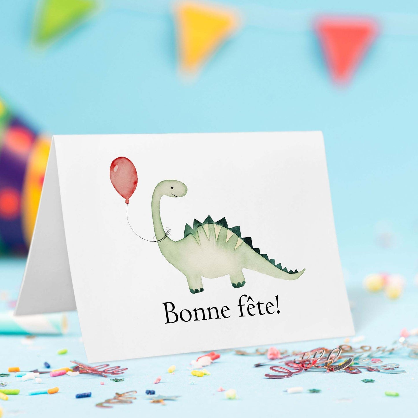 Carte de souhaits anniversaire à l'aquarelle dinosaure 5X7 sans texte