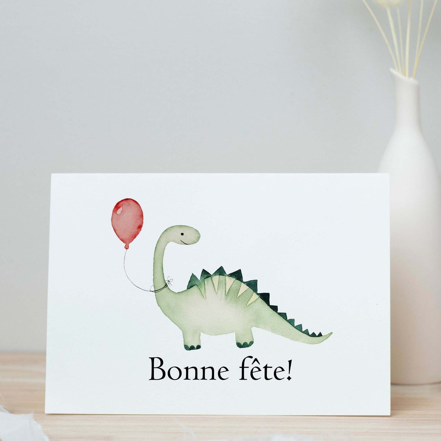 Carte de souhaits anniversaire à l'aquarelle dinosaure 5X7 sans texte