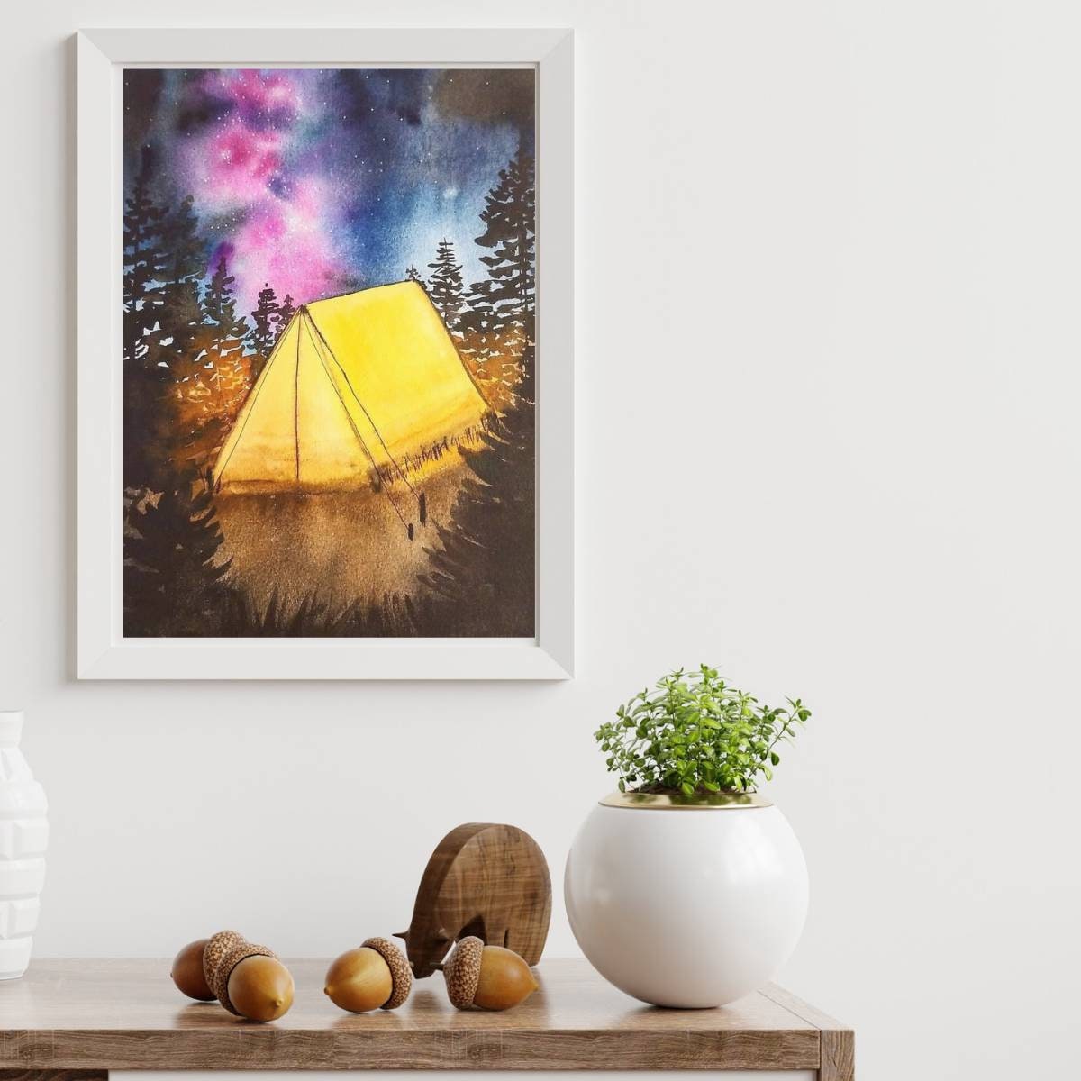 Seul dans le bois - aquarelle originale