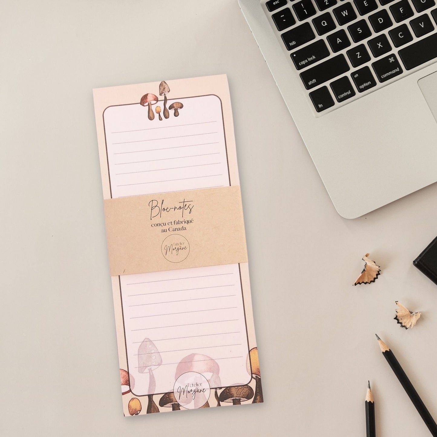Ensemble cadeau de papeterie assortie signet bloc-notes cahier de notes champignons aquarelle