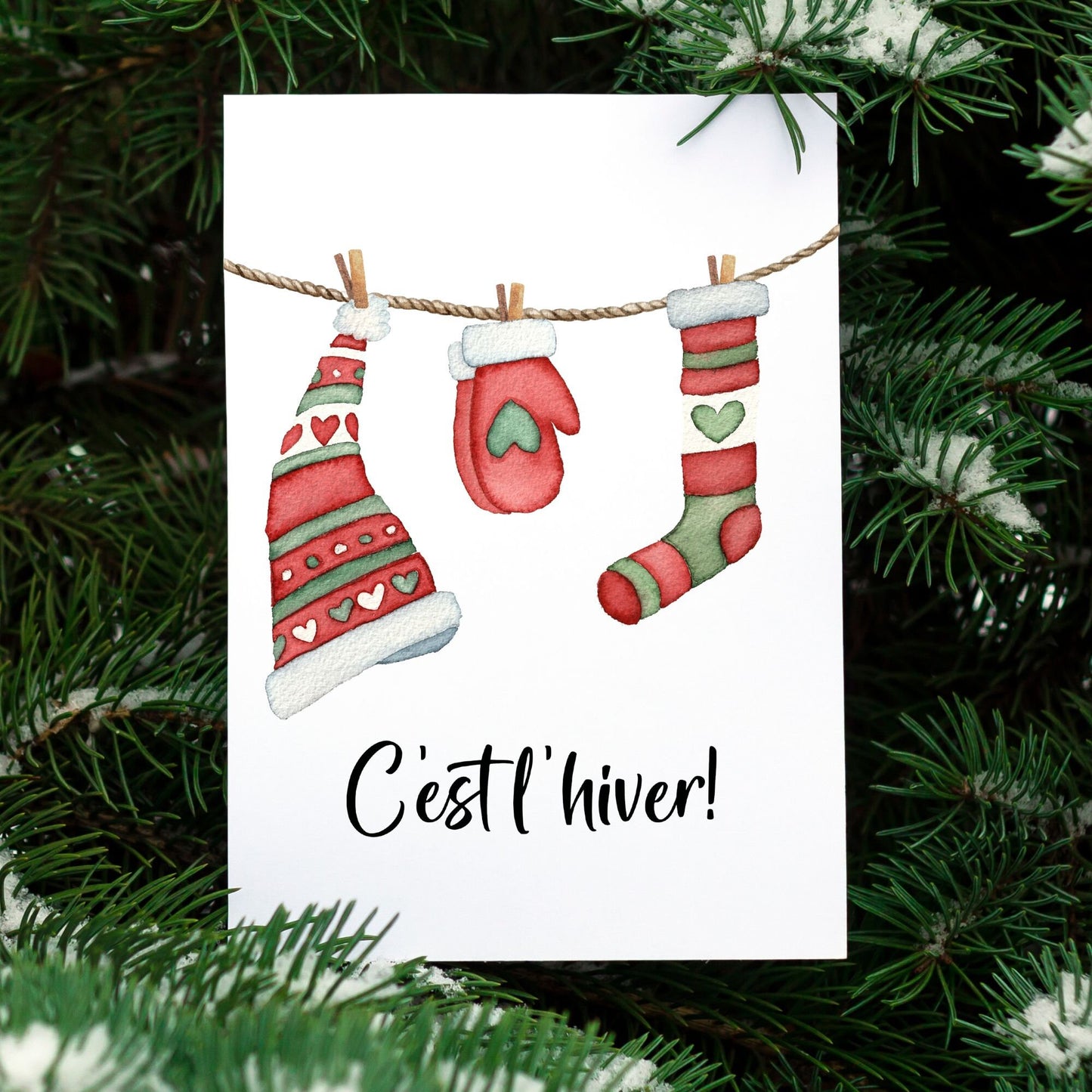 carte de Noël - corde à linge