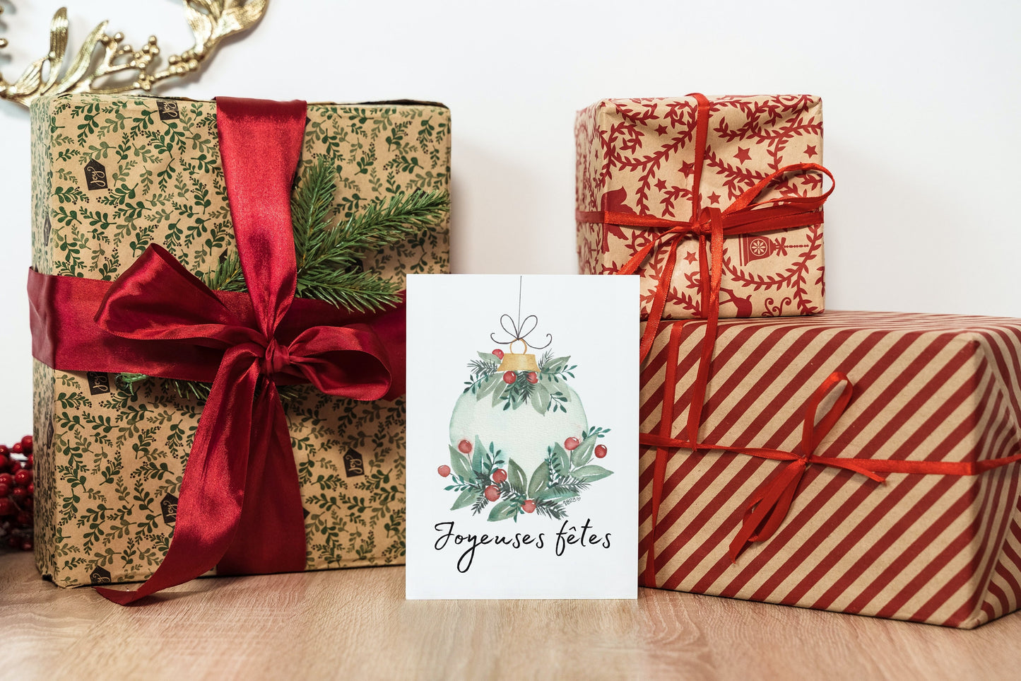 Carte de Noël - boule feuillue