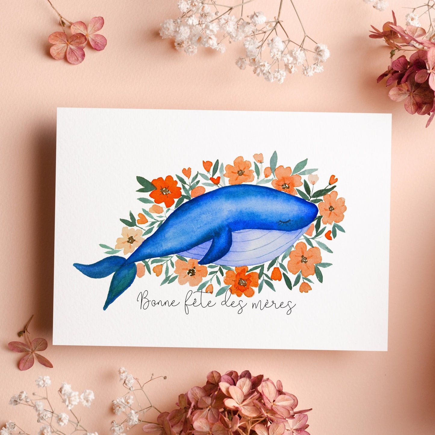 Carte baleine fleurie