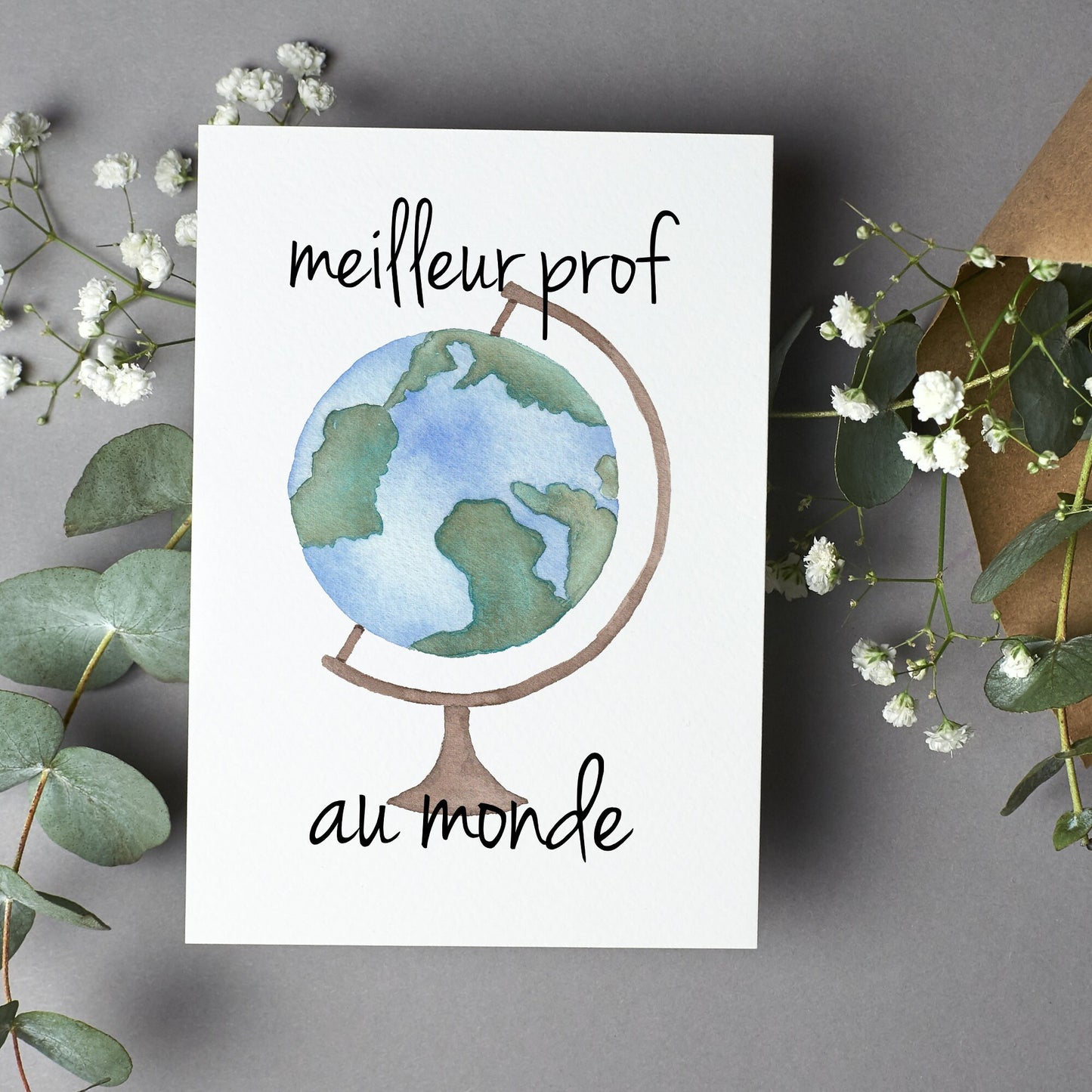 carte globe terrestre meilleur prof au monde 5x7 aquarelle