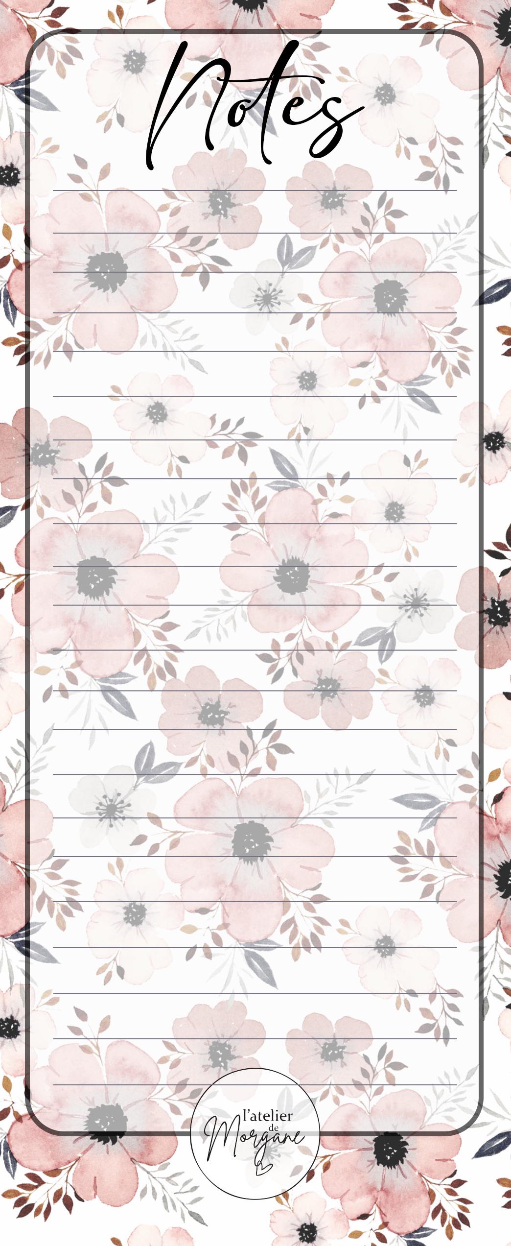 Tablette de notes liste 3.5x8.5 fleurs aquarelle