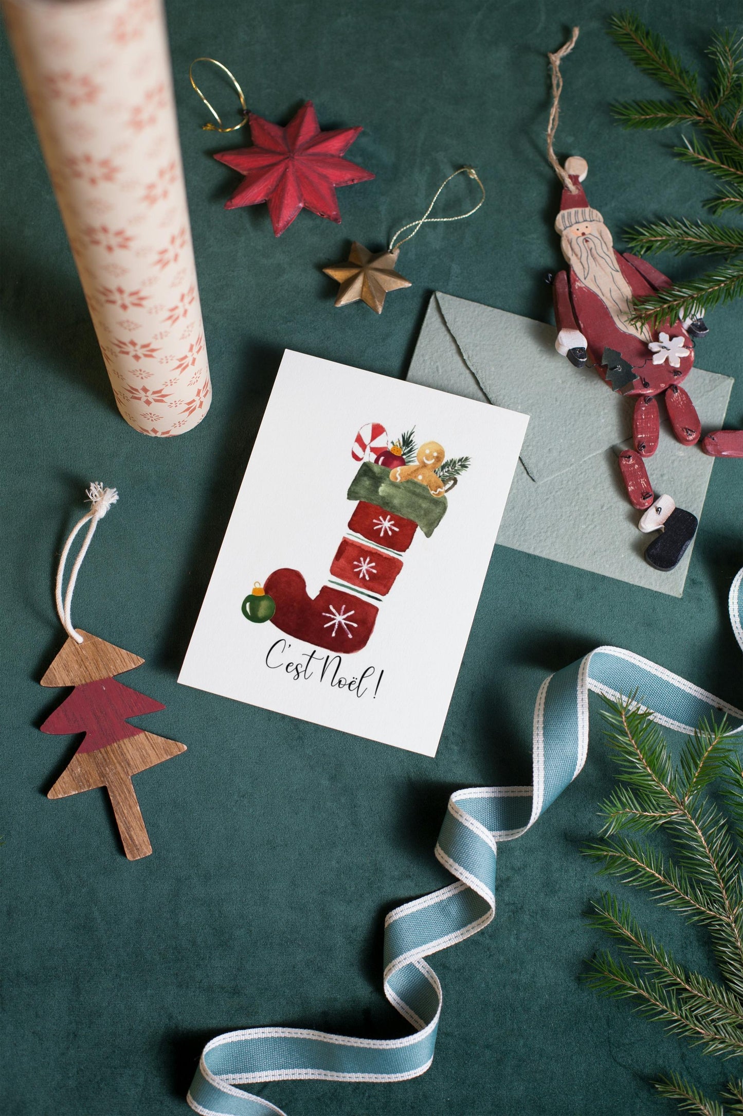 Carte de Noël - bas de Noël