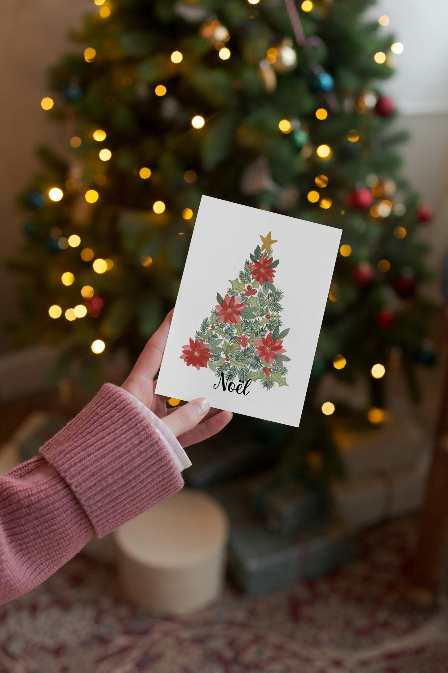Carte de Noël - sapin fleuri