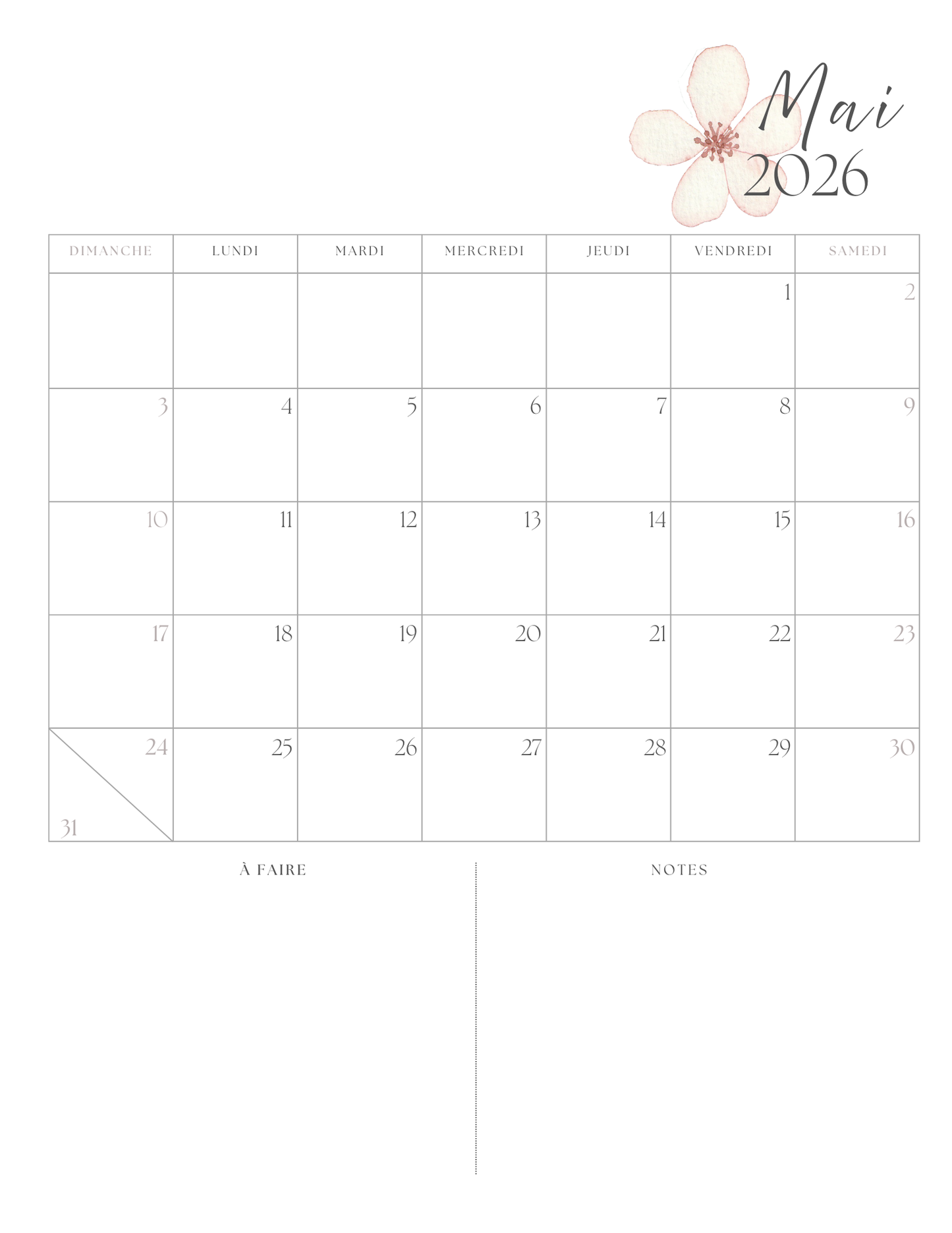 Calendrier 2026 fleurs de naissance